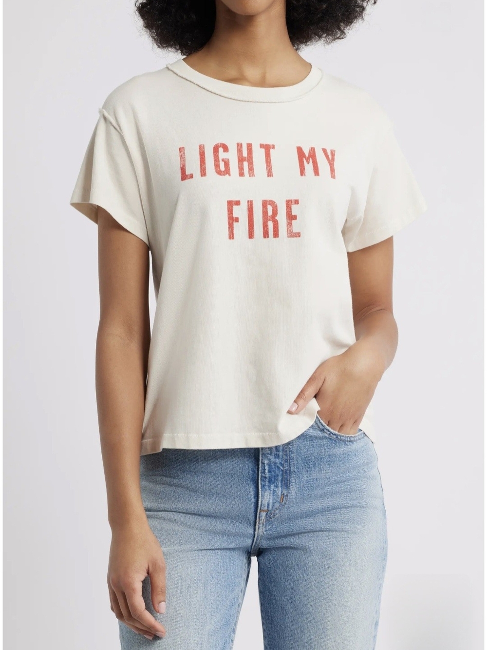 NWOT Daydreamer Light My Fire Graphic Tee - Cream with Red Print